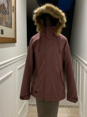 Volcom Fawn Insulated  Hooded Parka Jacket with Faux Fur Trim Size XS